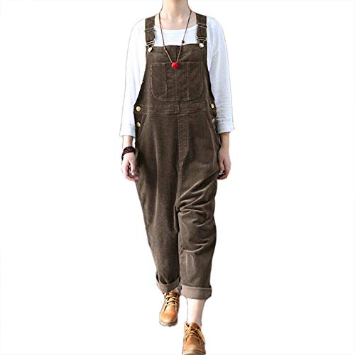 Tomwell Latzhose Damen Jumpsuit Cordoverall Vintage Overall ärmellose Riemenoverall Latzhose Braun 2XL von Tomwell