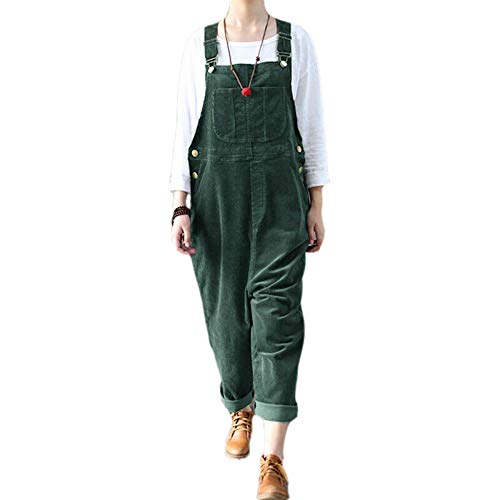 Tomwell Latzhose Damen Jumpsuit Cordoverall Vintage Overall ärmellose Riemenoverall Latzhose Grün 4XL von Tomwell