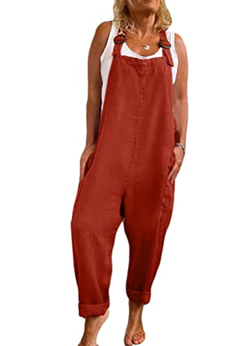 Tomwell Latzhose Damen Jumpsuit Retro Overalls Elegant Arbeit Hose Lange Breites Bein mit Taschen Rot 3XL von Tomwell