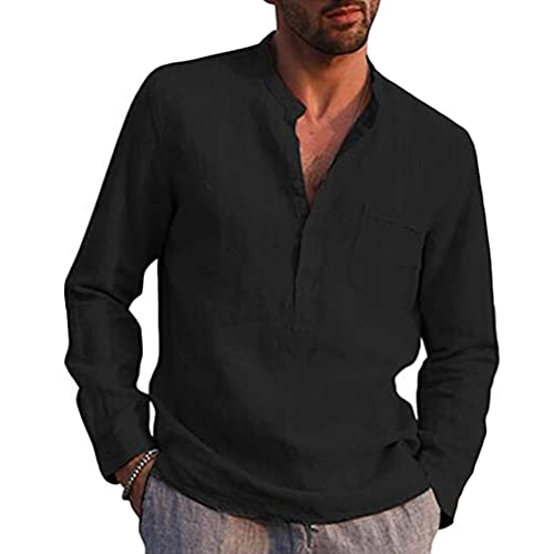 Tomwell Leinenhemd Herren Hemd Herren Langarm Sommerhemd Herren Regular Fit Freizeithemd Sommer Einfarbig Basic Men´s Shirt Langarm Shirts Schwarz S von Tomwell