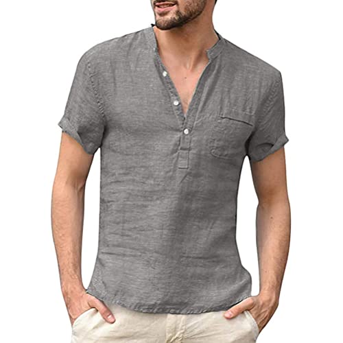 Tomwell Leinenhemd Herren Langarm Shirt Männer Einfarbig Freizeithemd Übergröße Sommer Casual Hemden Leichte Atmungsaktives Bequem Leinen Sommerhemden Loose Fit Y Grau XL von Tomwell