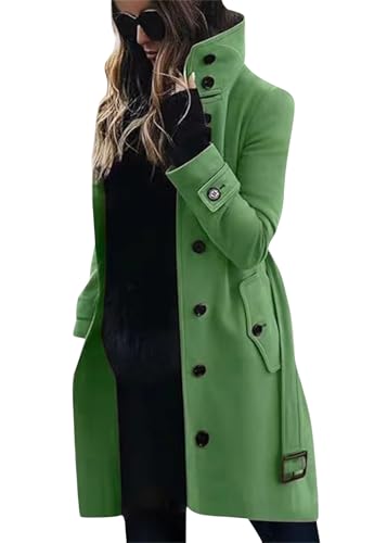 Tomwell Mantel Damen Trenchcoat Herbst Winter Langarm Revers Cardigan Elegante Einfarbig Knöpfe Mantel Warm Übergangsmantel Wintermantel Jacke Parka Outwear A Grün L von Tomwell