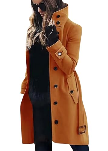 Tomwell Mantel Damen Trenchcoat Herbst Winter Langarm Revers Cardigan Elegante Einfarbig Knöpfe Mantel Warm Übergangsmantel Wintermantel Jacke Parka Outwear A Orange XL von Tomwell