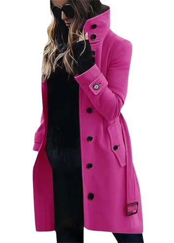 Tomwell Mantel Damen Trenchcoat Herbst Winter Langarm Revers Cardigan Elegante Einfarbig Knöpfe Mantel Warm Übergangsmantel Wintermantel Jacke Parka Outwear A Rose Rot L von Tomwell