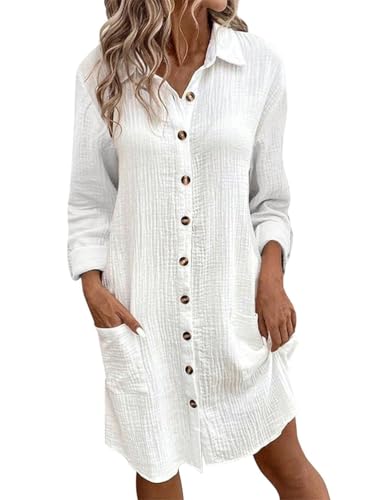 Tomwell Musselin Kleid Damen Leinen Kleider Elegant Kurzarm Blusenkleid Sommer Strandkleid Hemdblusenkleid Blusenkleid Locker Freizeitkleid C Weiß XXL Tomwell Musselin Kleid Damen Leinen Kleider Elegant Kurzarm Blusenkleid Sommer Strandkleid Hemdblusenkleid Blusenkleid Locker Freizeitkleid C Weiß XXL von Tomwell