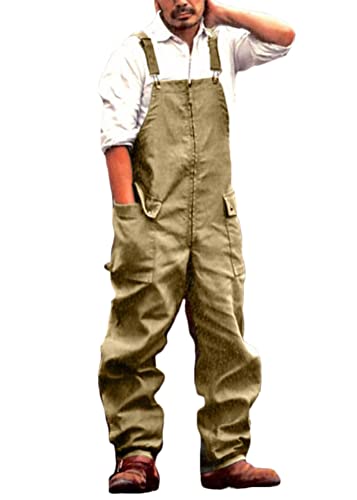 Tomwell Overall Jumpsuit Herren Retro Denim Latzhose Overalls Jeans Pocket Suspender Pants Hose Wash Berufsbekleidung Classics Denim Gerade Arbeitshose mit Knöpfen Taschen A Gelb XXL von Tomwell
