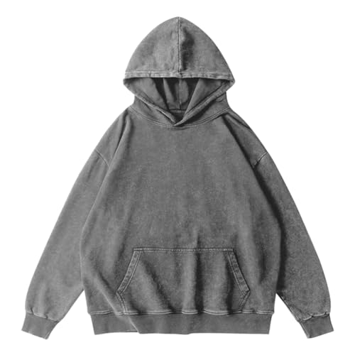 Tomwell Oversize Hoodie Damen Winter Pullover Ausgewaschener Kapuzenpullover Casual Langarm Rerto Sweatshirt Pulli A Grau M von Tomwell