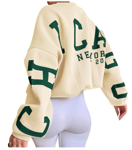 Tomwell Oversize Pullover Damen Winter Sweatshirt mit Backprint Rundhals Pulli Langarmshirt Casual Streetwear Tops A Aprikose XS von Tomwell