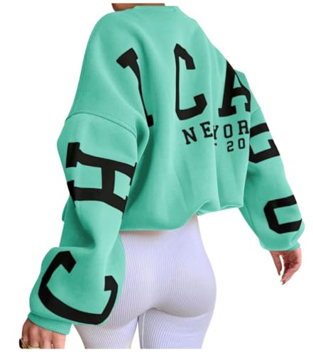 Tomwell Oversize Pullover Damen Winter Sweatshirt mit Backprint Rundhals Pulli Langarmshirt Casual Streetwear Tops A Hellgrün M von Tomwell