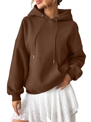 Tomwell Oversized Hoodie Damen Winter Pullover Casual Kapuzenpullover Langarm Sweatshirt Hoody mit Kapuze A Braun XL von Tomwell