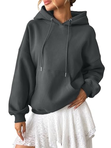 Tomwell Oversized Hoodie Damen Winter Pullover Casual Kapuzenpullover Langarm Sweatshirt Hoody mit Kapuze A Dunkelgrau L von Tomwell