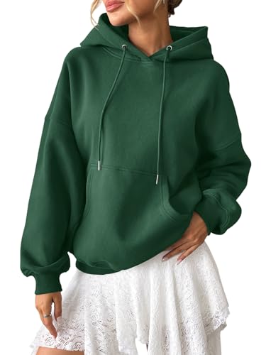 Tomwell Oversized Hoodie Damen Winter Pullover Casual Kapuzenpullover Langarm Sweatshirt Hoody mit Kapuze A Dunkelgrün XL von Tomwell