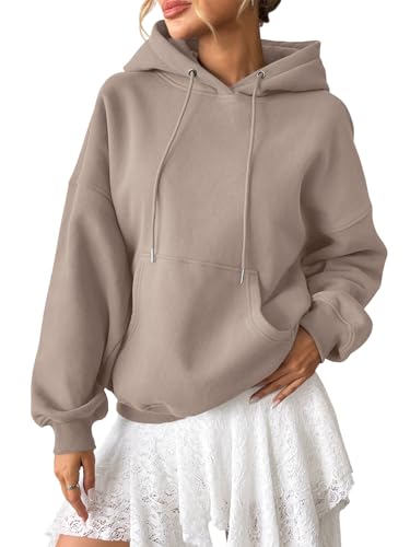 Tomwell Oversized Hoodie Damen Winter Pullover Casual Kapuzenpullover Langarm Sweatshirt Hoody mit Kapuze A Khaki L von Tomwell