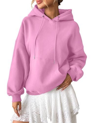 Tomwell Oversized Hoodie Damen Winter Pullover Casual Kapuzenpullover Langarm Sweatshirt Hoody mit Kapuze A Rosa XXL von Tomwell