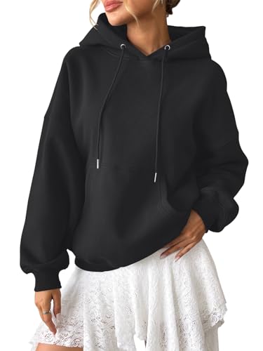 Tomwell Oversized Hoodie Damen Winter Pullover Casual Kapuzenpullover Langarm Sweatshirt Hoody mit Kapuze A Schwarz S von Tomwell