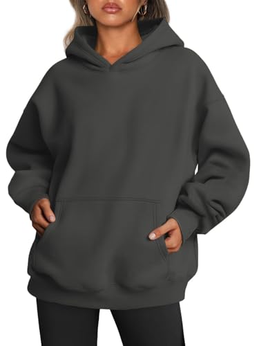 Tomwell Oversized Hoodie Damen Winter Pullover Casual Kapuzenpullover Langarm Sweatshirt Tops mit Taschen A Dunkelgrau XXL von Tomwell