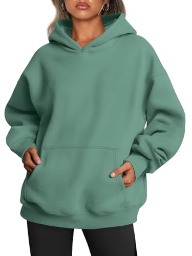 Tomwell Oversized Hoodie Damen Winter Pullover Casual Kapuzenpullover Langarm Sweatshirt Tops mit Taschen A Grün XXL von Tomwell