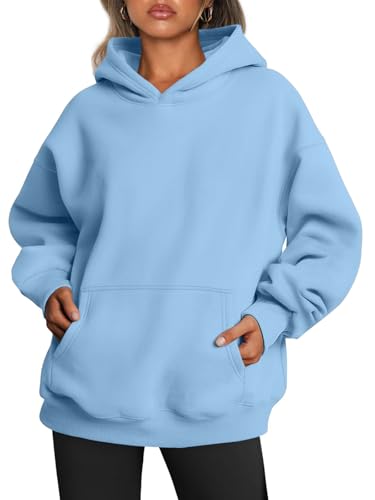 Tomwell Oversized Hoodie Damen Winter Pullover Casual Kapuzenpullover Langarm Sweatshirt Tops mit Taschen A Hellblau S von Tomwell