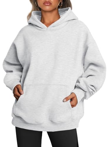 Tomwell Oversized Hoodie Damen Winter Pullover Casual Kapuzenpullover Langarm Sweatshirt Tops mit Taschen A Hellgrau XXL von Tomwell