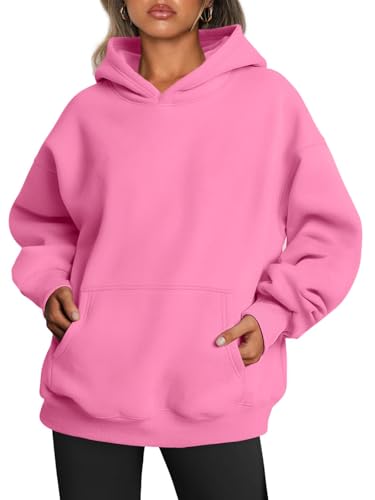 Tomwell Oversized Hoodie Damen Winter Pullover Casual Kapuzenpullover Langarm Sweatshirt Tops mit Taschen A Rosa M von Tomwell