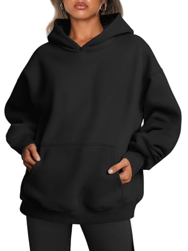 Tomwell Oversized Hoodie Damen Winter Pullover Casual Kapuzenpullover Langarm Sweatshirt Tops mit Taschen A Schwarz M von Tomwell