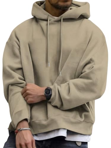 Tomwell Oversized Hoodie Herren Winter Kapuzenpullover Casual Pullover mit Kapuze Classic Hoody A Khaki XXL von Tomwell