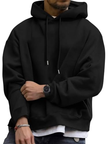 Tomwell Oversized Hoodie Herren Winter Kapuzenpullover Casual Pullover mit Kapuze Classic Hoody A Schwarz XXL von Tomwell