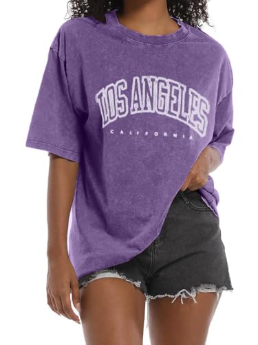 Tomwell Oversized T Shirt Damen Los Angeles California Brief Drucken T-Shirt Kurzarm Rundhals Retro Washed Oberteile Lose Bluse Übergroßes Sportshirt Hip Hop Sommer Top A Violett XXL Tomwell Oversized T Shirt Damen Los Angeles California Brief Drucken T-Shirt Kurzarm Rundhals Retro Washed Oberteile Lose Bluse Übergroßes Sportshirt Hip Hop Sommer Top A Violett XXL von Tomwell