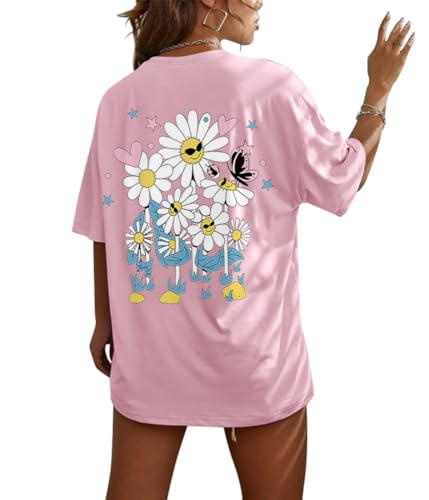 Tomwell Oversized Tshirt Damen Rundhals Grafik Druck T-Shirt Sommer Oberteile Kurzarm Shirt A Rosa L von Tomwell
