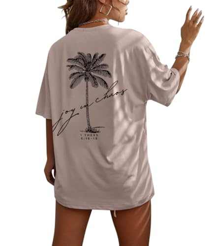 Tomwell Oversized Tshirt Damen Rundhals Grafik Druck T-Shirt Sommer Oberteile Kurzarm Shirt B kaki L von Tomwell