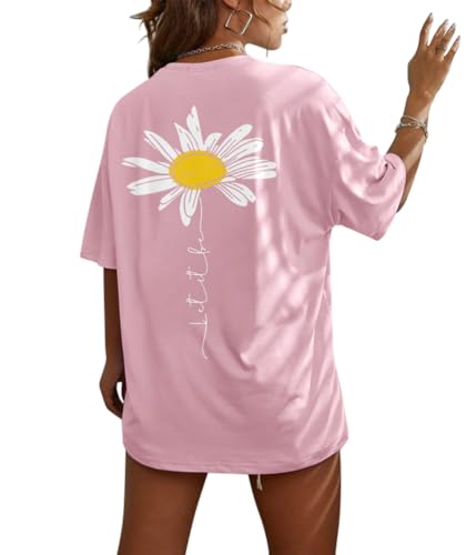 Tomwell Oversized Tshirt Damen Rundhals T-Shirt mit Backprint Kurzarm Oberteile Sommer Shirts A Rosa M von Tomwell