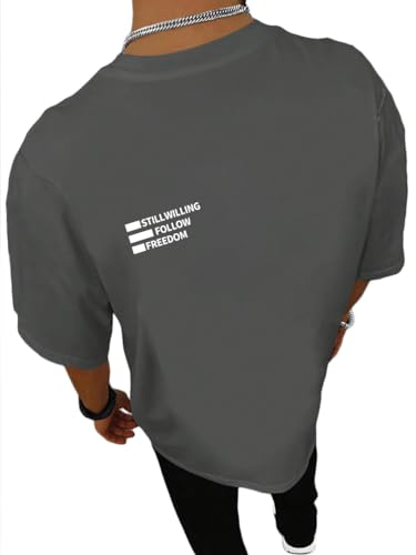 Tomwell Oversized Tshirt Herren Rundhals Kurzarm Lose Sommer Oberteile Mode T-Shirt mit Backprint Vintage Drucken Streetwear Sport Casual Lang Tops D Dunkelgrau XL von Tomwell