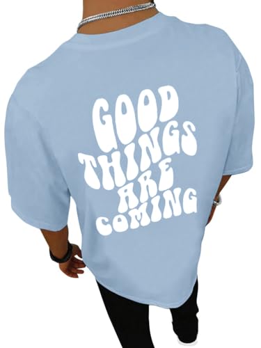 Tomwell Oversized Tshirt Herren Rundhals Kurzarm Lose Sommer Oberteile Mode T-Shirt mit Backprint Vintage Drucken Streetwear Sport Casual Lang Tops F Blau XL von Tomwell