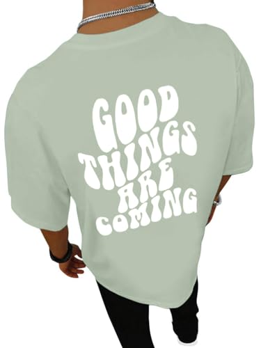 Tomwell Oversized Tshirt Herren Rundhals Kurzarm Lose Sommer Oberteile Mode T-Shirt mit Backprint Vintage Drucken Streetwear Sport Casual Lang Tops F Grün XXL von Tomwell