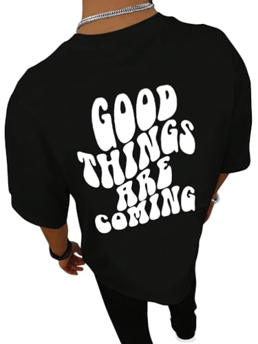 Tomwell Oversized Tshirt Herren Rundhals Kurzarm Lose Sommer Oberteile Mode T-Shirt mit Backprint Vintage Drucken Streetwear Sport Casual Lang Tops F Schwarz M von Tomwell