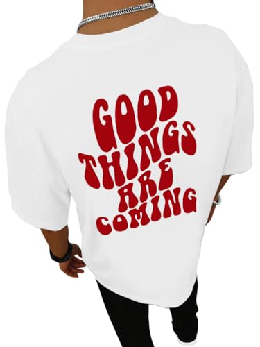 Tomwell Oversized Tshirt Herren Rundhals Kurzarm Lose Sommer Oberteile Mode T-Shirt mit Backprint Vintage Drucken Streetwear Sport Casual Lang Tops F Weiß XXL von Tomwell