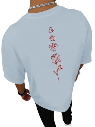Tomwell Oversized Tshirt Herren Rundhals Kurzarm T-Shirt mit Backprint Sommer Sportshirt Basic Shirts A Blau L von Tomwell