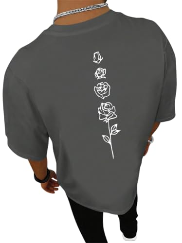 Tomwell Oversized Tshirt Herren Rundhals Kurzarm T-Shirt mit Backprint Sommer Sportshirt Basic Shirts A Dunkelgrau XL von Tomwell