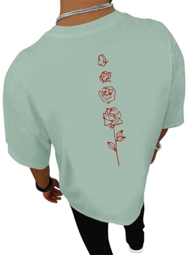 Tomwell Oversized Tshirt Herren Rundhals Kurzarm T-Shirt mit Backprint Sommer Sportshirt Basic Shirts A Grün L von Tomwell