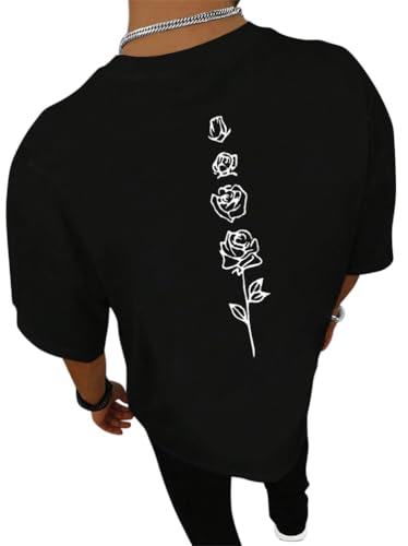 Tomwell Oversized Tshirt Herren Rundhals Kurzarm T-Shirt mit Backprint Sommer Sportshirt Basic Shirts A Schwarz XL von Tomwell