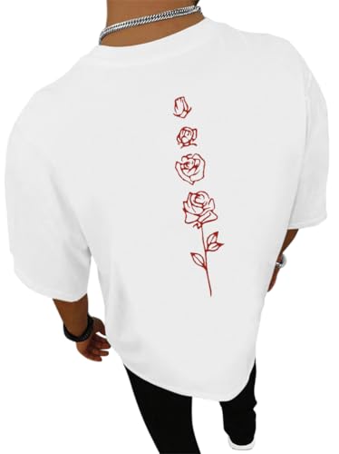 Tomwell Oversized Tshirt Herren Rundhals Kurzarm T-Shirt mit Backprint Sommer Sportshirt Basic Shirts A Weiß L von Tomwell