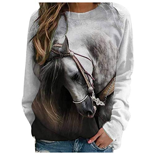 Tomwell Pferd Druck Damen Pullover Warm Winter Druck Frauen Langarm Casual Pulli Sport Hoodie Damen Lose Hoodie Herbst Kapuzenpullover Muster 10 XS von Tomwell