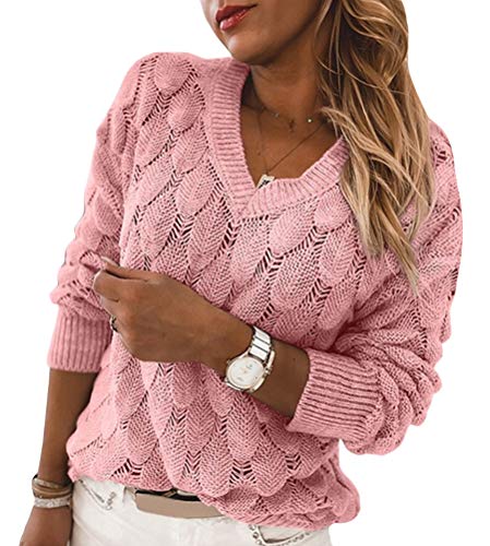 Tomwell Pullover Damen Elegant Rundhals Langarm Sweater Pulli Lose Lässig Bedruckter Langarmshirts Oversized Oberteile Tops Sweatshirt Winterpullover Rosa S von Tomwell