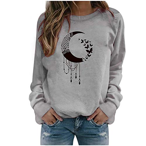 Tomwell Pullover Damen Eule Drucken Sweatshirt Langarmshirt Rundhals Langarm Shirt Herbst Winter Pulli Tops Oberteile H Grau XL von Tomwell