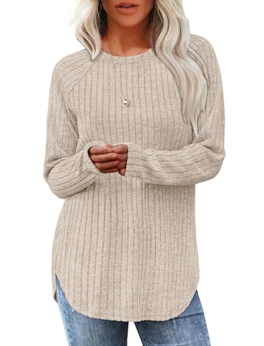 Tomwell Pullover Damen Herbst Rundhals Strickpullover Gebogener Saum Langarmshirt Lässige Sweatshirt A Aprikose XXL von Tomwell