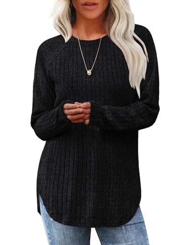 Tomwell Pullover Damen Herbst Rundhals Strickpullover Gebogener Saum Langarmshirt Lässige Sweatshirt A Schwarz S von Tomwell