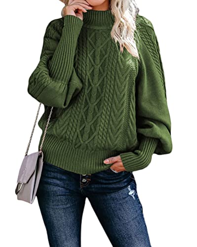 Tomwell Pullover Damen Langarm Einfarbig Strickpullover Oversize Lässige Lose Sweater Warm Gestrickter Oberteil Winter Grobstrick Sweatshirt Grün XXL von Tomwell