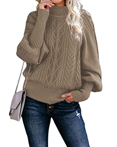 Tomwell Pullover Damen Langarm Einfarbig Strickpullover Oversize Lässige Lose Sweater Warm Gestrickter Oberteil Winter Grobstrick Sweatshirt Khaki M von Tomwell