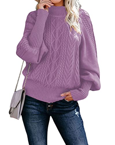 Tomwell Pullover Damen Langarm Einfarbig Strickpullover Oversize Lässige Lose Sweater Warm Gestrickter Oberteil Winter Grobstrick Sweatshirt Violett L von Tomwell