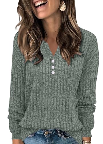 Tomwell Pullover Damen Leichte Langarmshirt Herbst Einfarbige Sweatshirts Strickpullover Casual Oberteile A Grün M von Tomwell